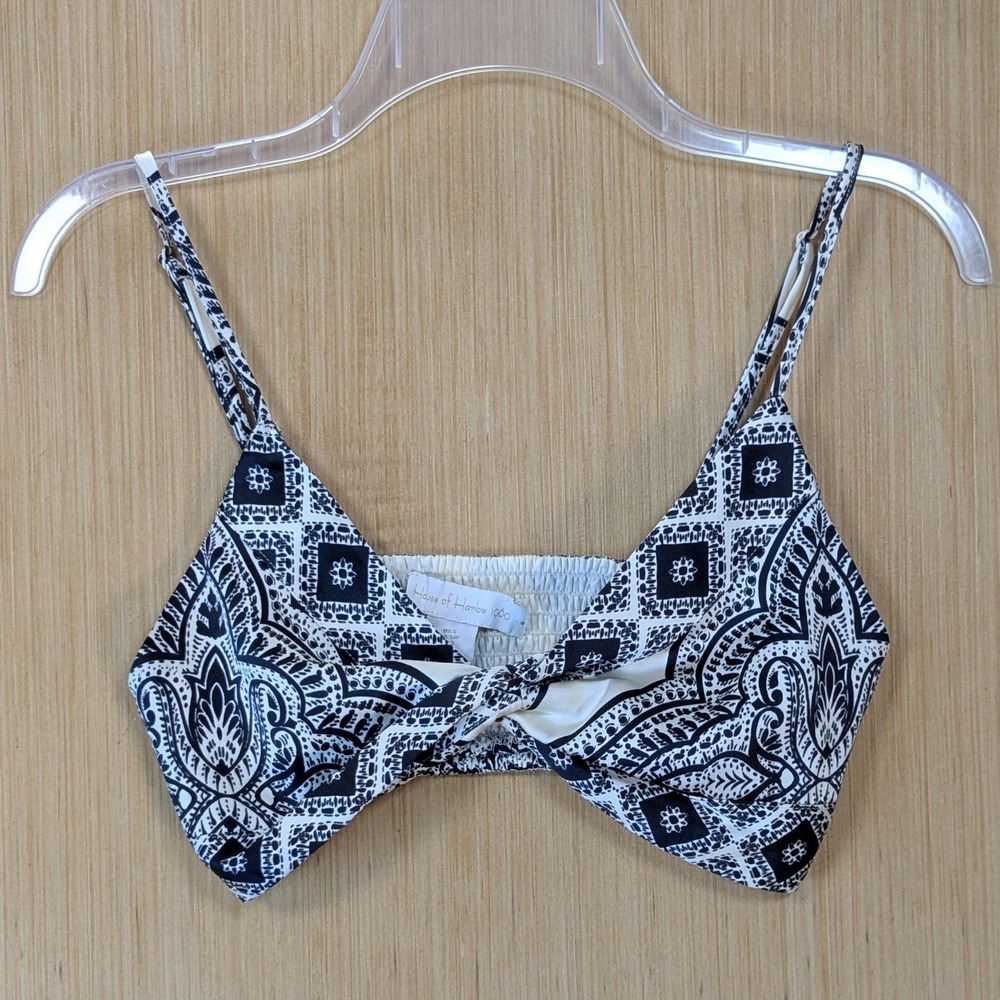 House of Harlow 1960 Boho Festival  Paisley Knot Front Smocked Crop Top Small